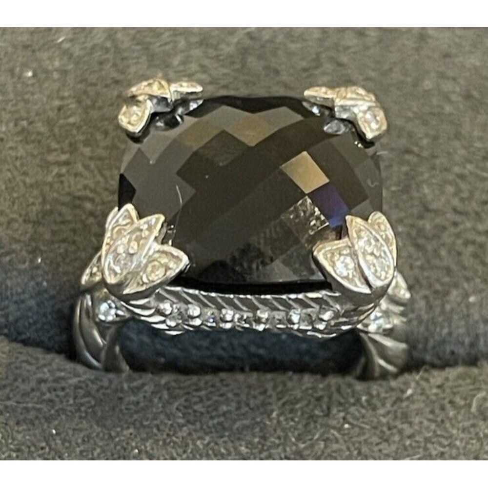 Judith Ripka Black Onyx Monaco Ring Sterling Silver Sz 6